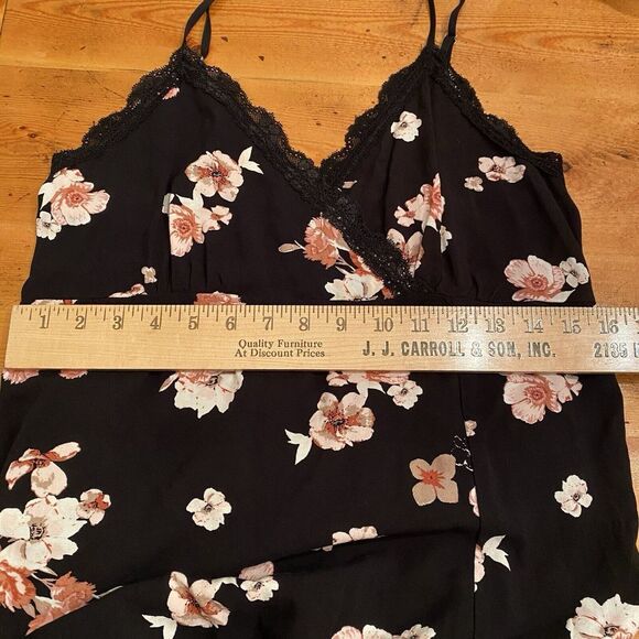 No Boundaries Dark Floral Slip Dress Size L Whimsigoth Y2K Leg Slit Lace Trim - Picture 9 of 11